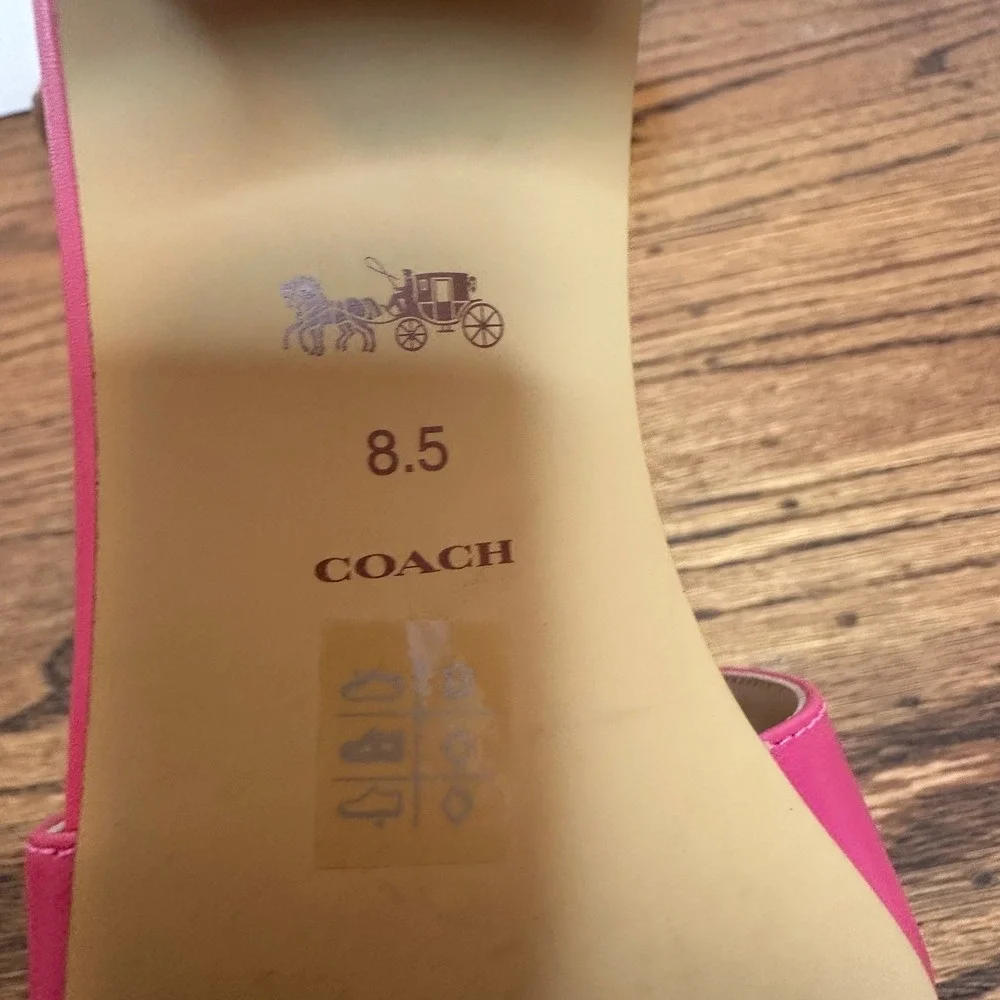 Coach Hot Pink Maggi‎ Sandal Leather Block Heel Slide Size 8.5